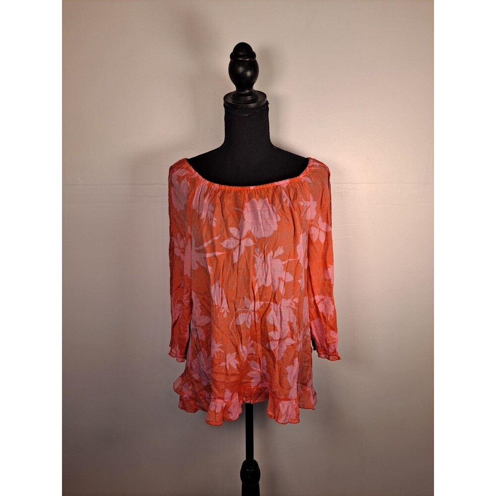 Unique Spectrum Women's Blouse Size S Boho Lightweight Ruffle Hem Lace Sleeve